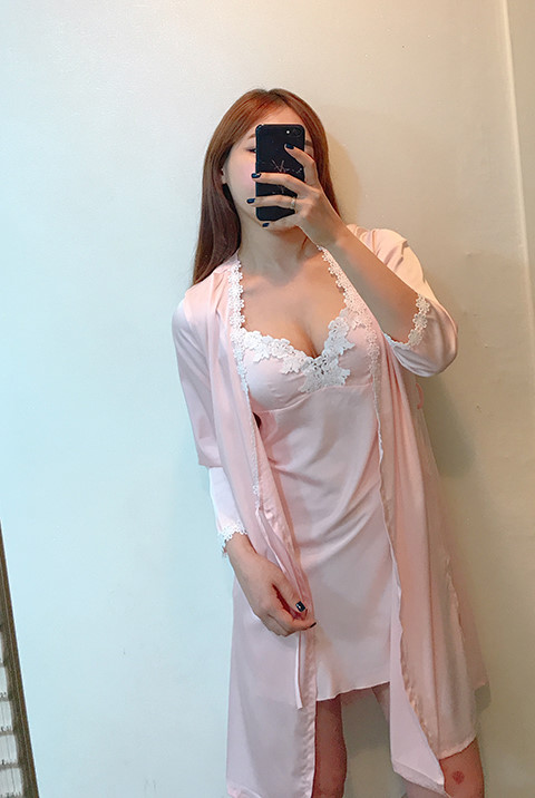 Silk lace slip gown pajama set pink blue navy styl