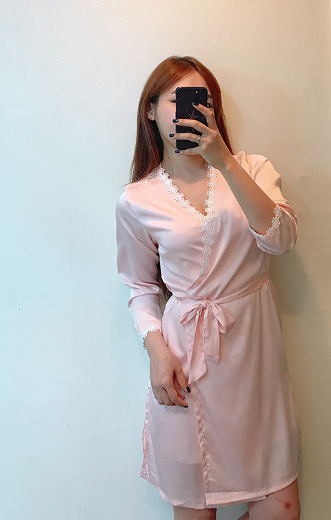 Silk lace slip gown pajama set pink blue navy styl