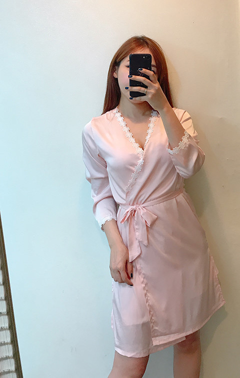 Silk lace slip gown pajama set pink blue navy styl