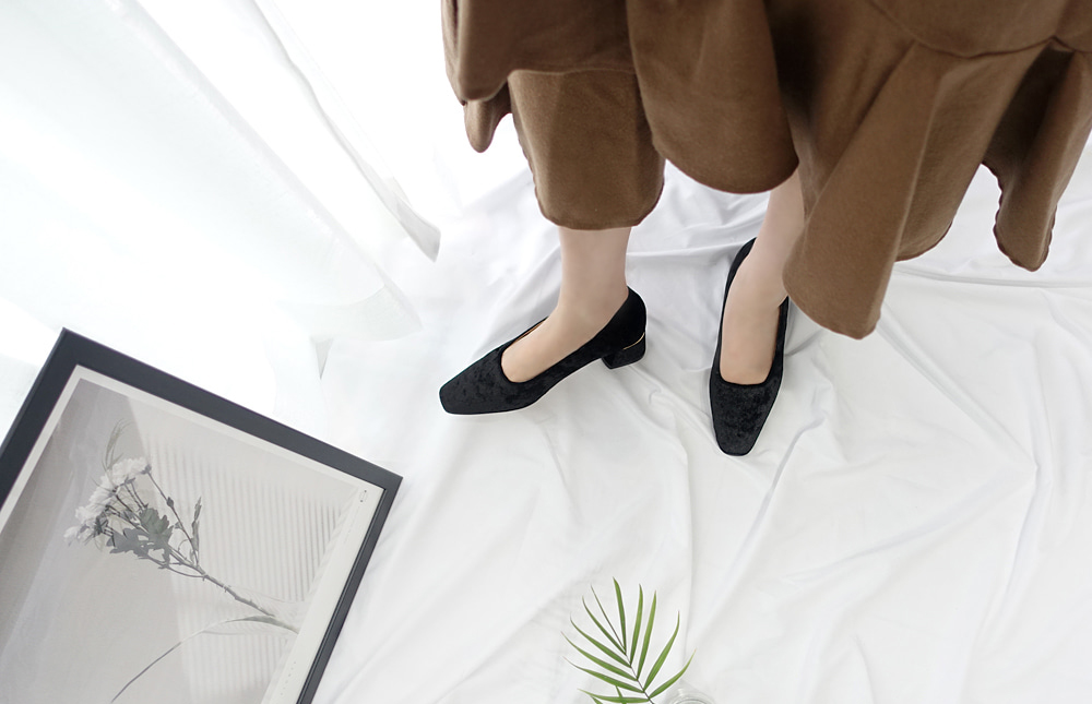 Middle Heel Velvet Check Pumps 4cm Fall Shoes Houn