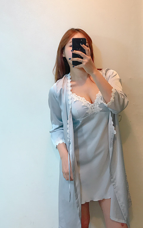 Silk lace slip gown pajama set pink blue navy styl