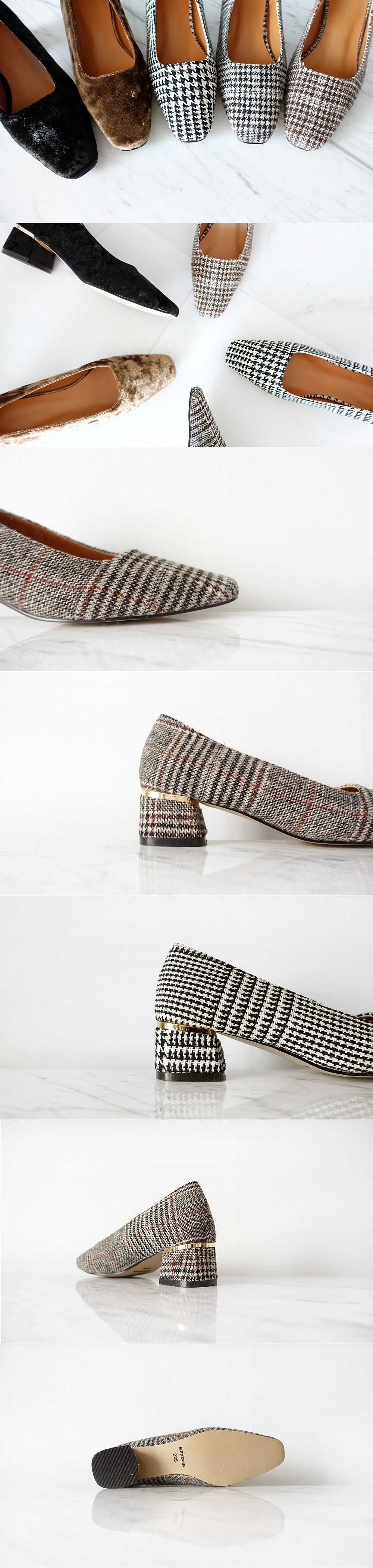 Middle Heel Velvet Check Pumps 4cm Fall Shoes Houn