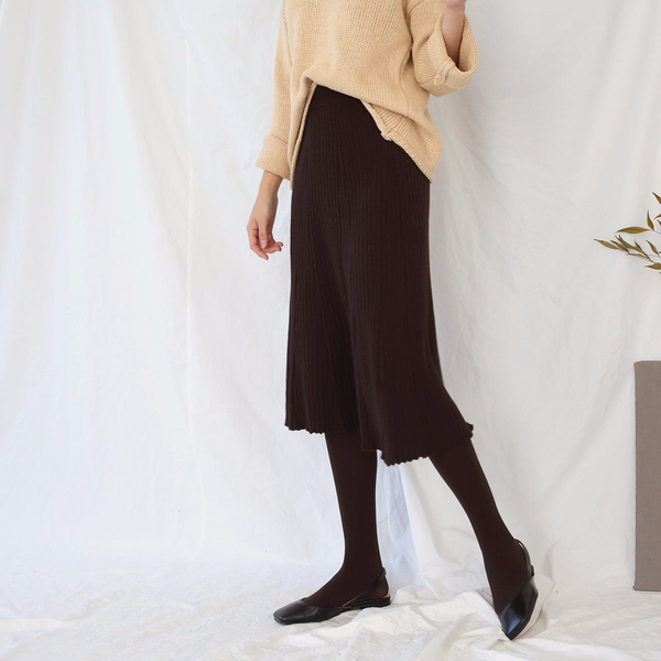 Winter Banding Flare Wrinkled Skirt Women Long Ple