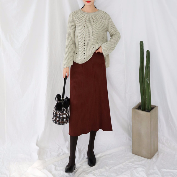 Winter Banding Flare Wrinkled Skirt Women Long Ple