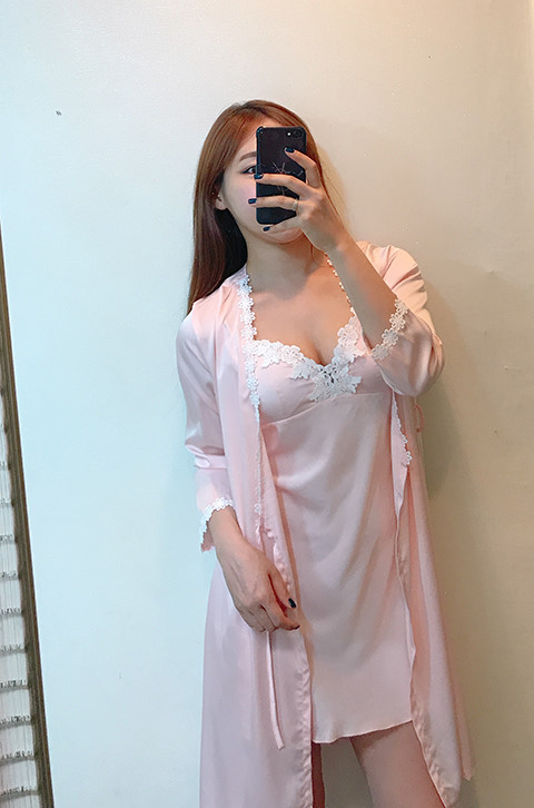 Silk lace slip gown pajama set pink blue navy styl