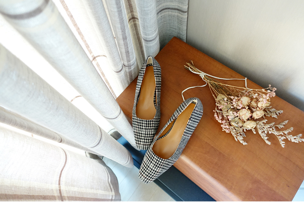 Middle Heel Velvet Check Pumps 4cm Fall Shoes Houn