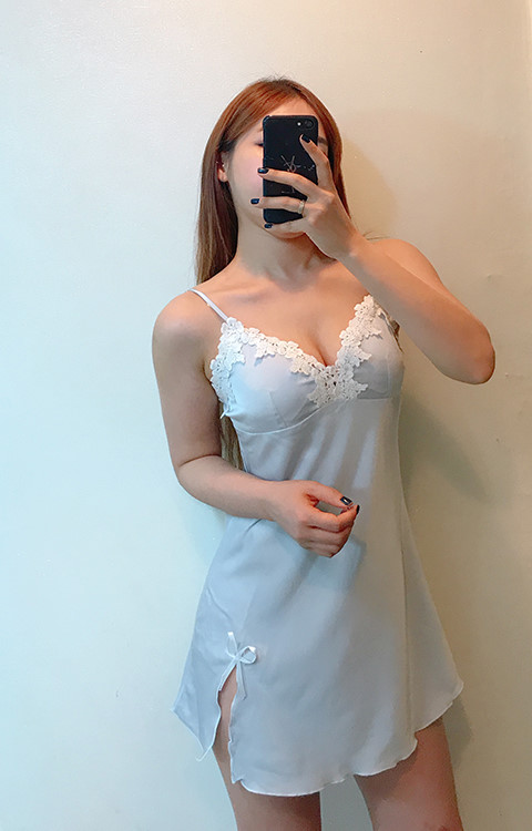 Silk lace slip gown pajama set pink blue navy styl