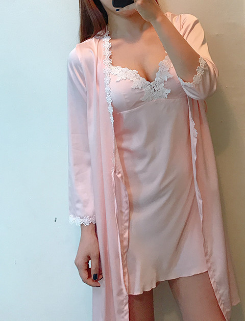 Silk lace slip gown pajama set pink blue navy styl