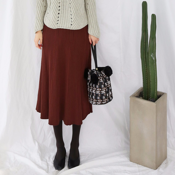 Winter Banding Flare Wrinkled Skirt Women Long Ple