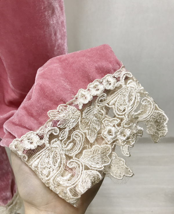 Velvet lace pajama gown 3pcs set 2color girl emoti