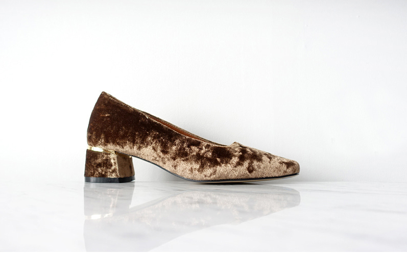 Middle Heel Velvet Check Pumps 4cm Fall Shoes Houn