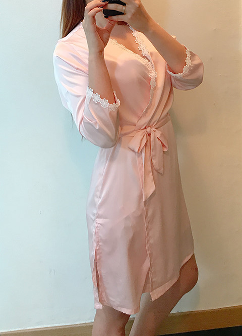 Silk lace slip gown pajama set pink blue navy styl