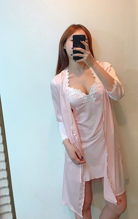 Silk lace slip gown pajama set pink blue navy styl