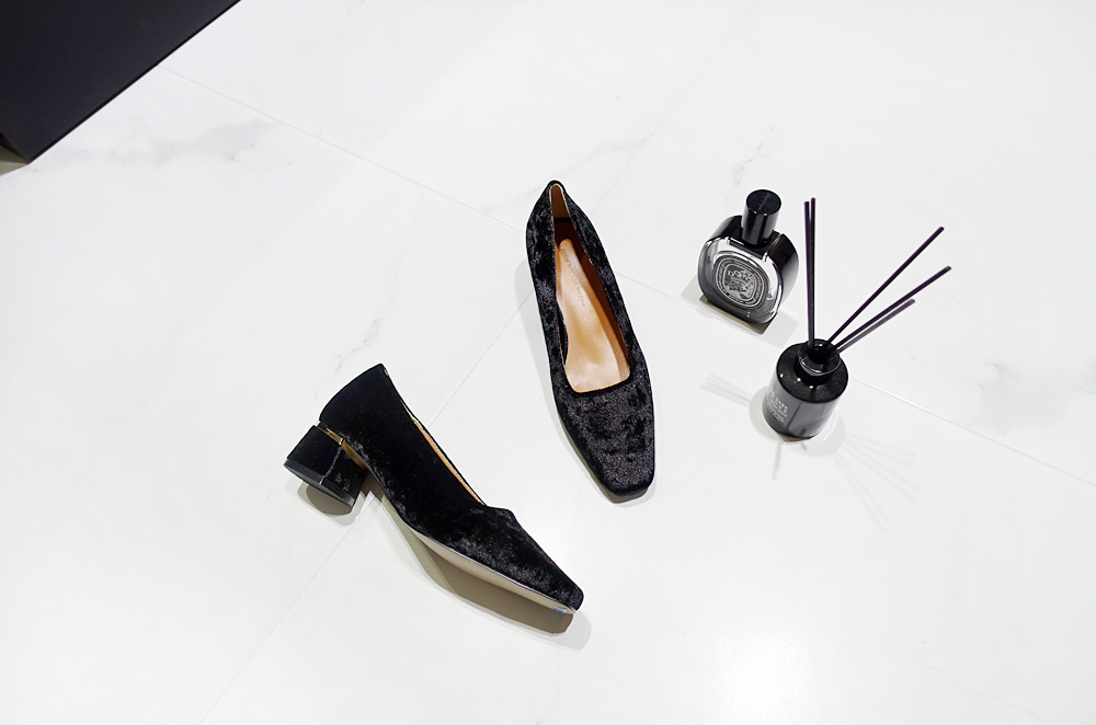 Middle Heel Velvet Check Pumps 4cm Fall Shoes Houn