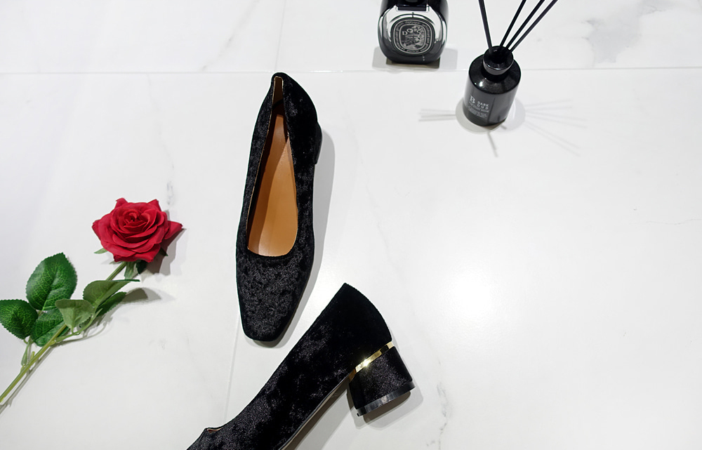 Middle Heel Velvet Check Pumps 4cm Fall Shoes Houn