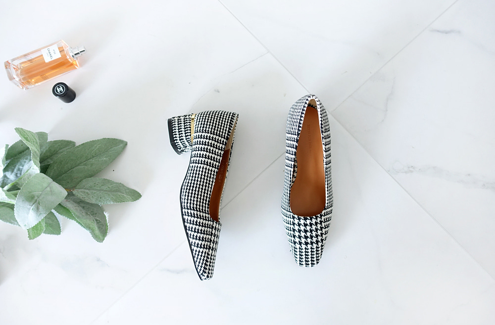 Middle Heel Velvet Check Pumps 4cm Fall Shoes Houn