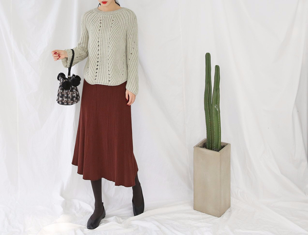 Winter Banding Flare Wrinkled Skirt Women Long Ple