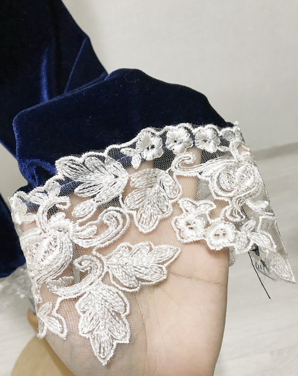 Velvet lace pajama gown 3pcs set 2color girl emoti