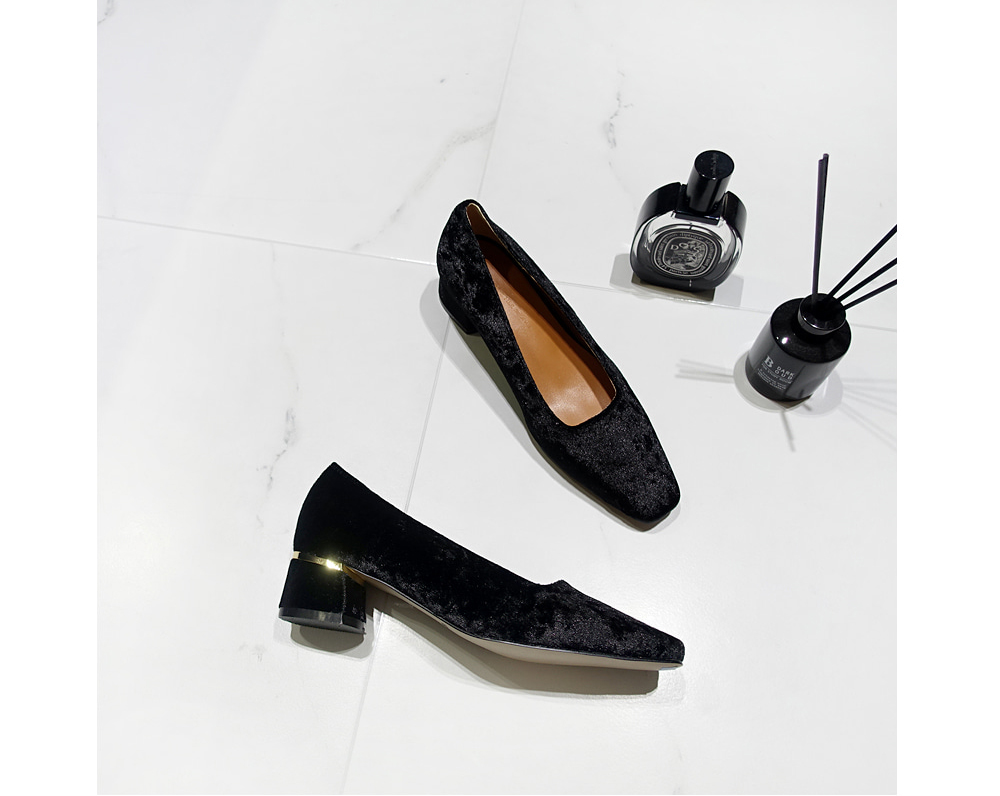 Middle Heel Velvet Check Pumps 4cm Fall Shoes Houn