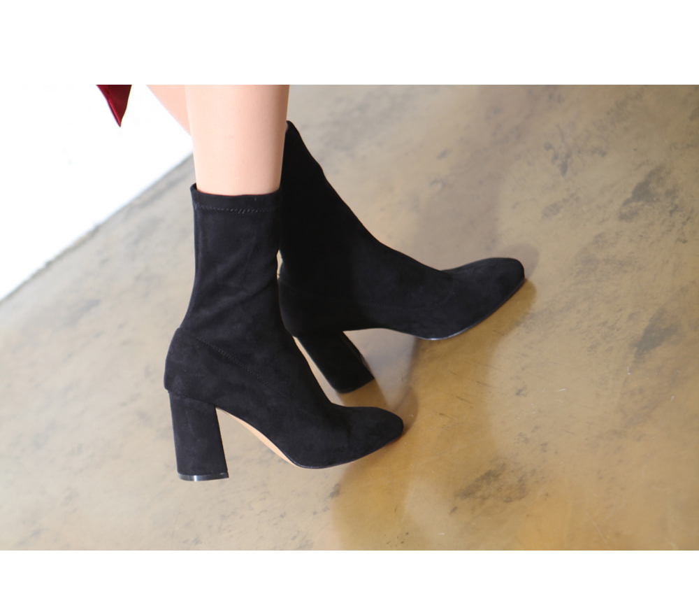 Suede Span Ankle Angle Boots Black High Heels Twen
