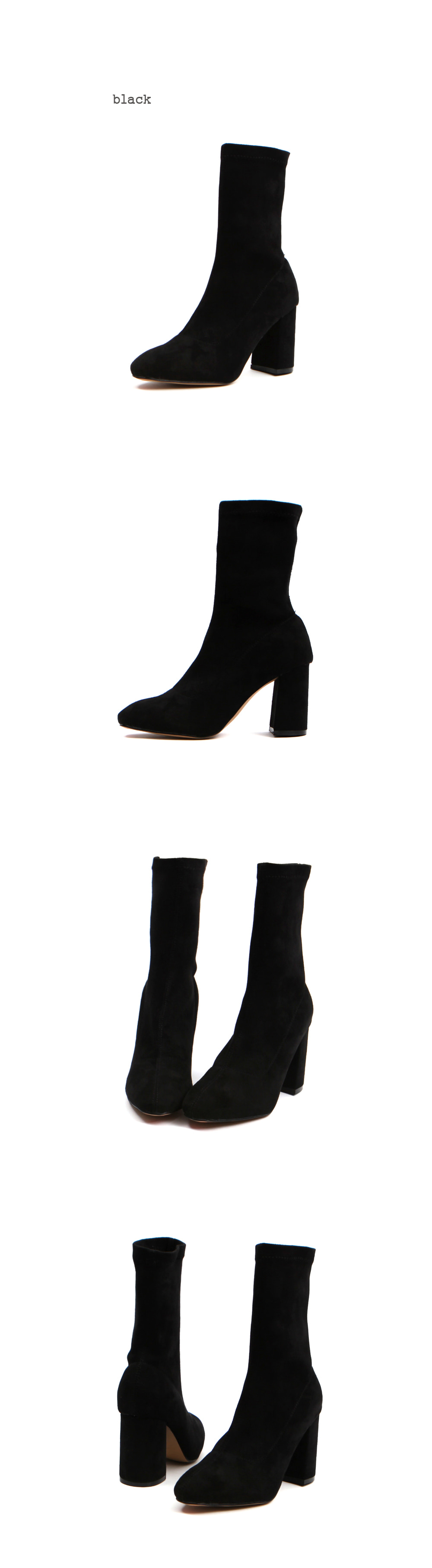 Suede Span Ankle Angle Boots Black High Heels Twen