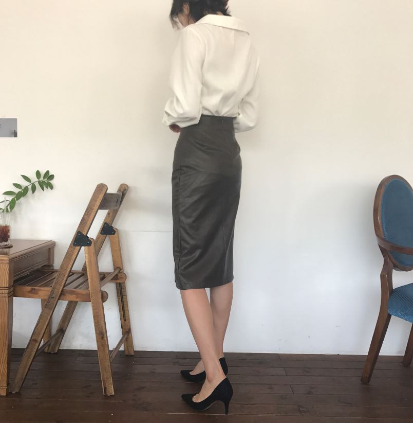 Vogue black incision hooded long skirt Reza leathe