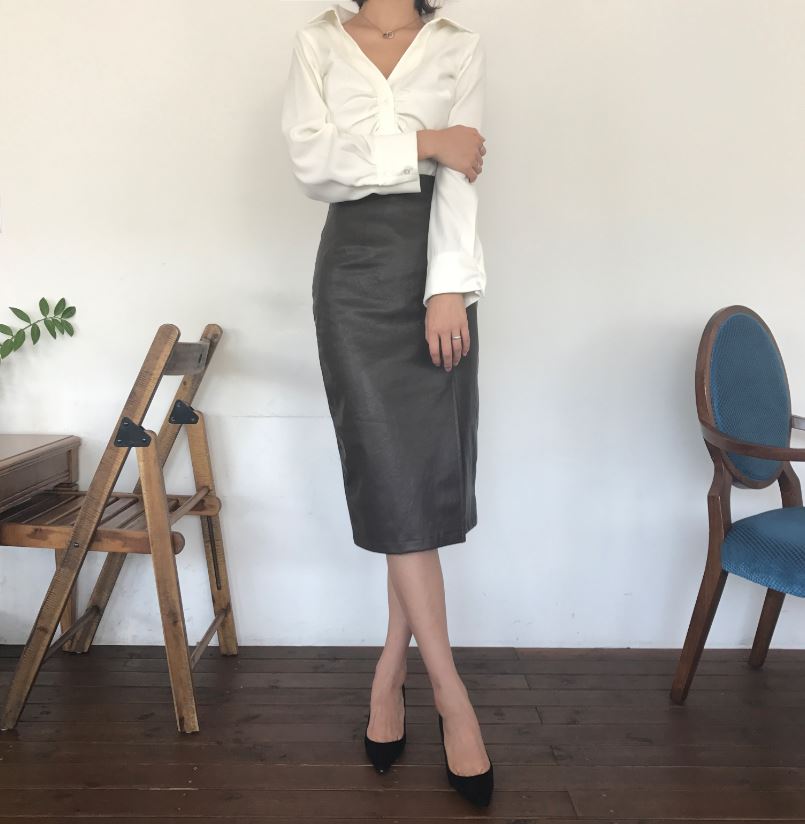 Vogue black incision hooded long skirt Reza leathe