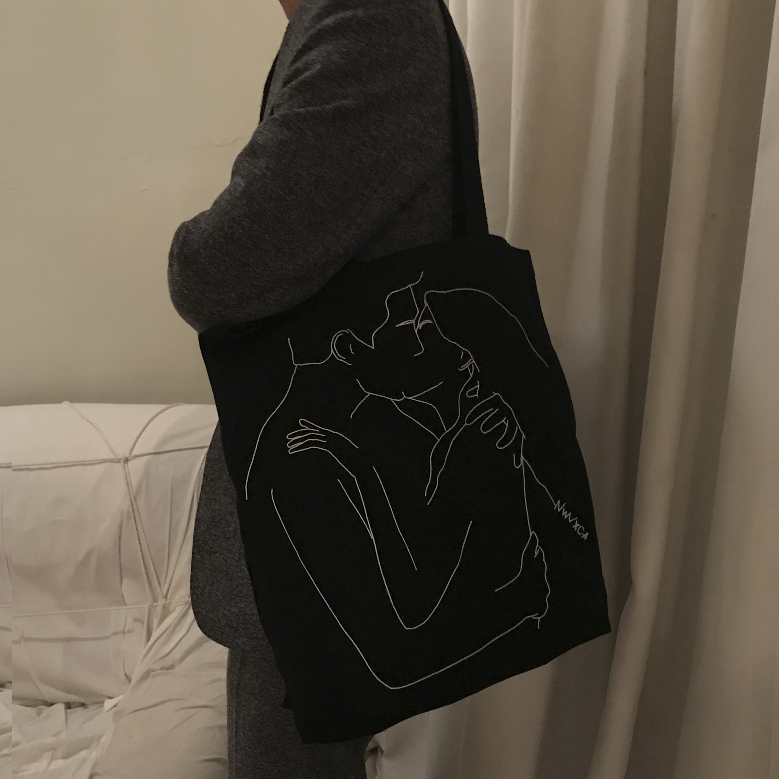 New Wave Drawing Eco Bag Back Canvas Bag Daily Wom