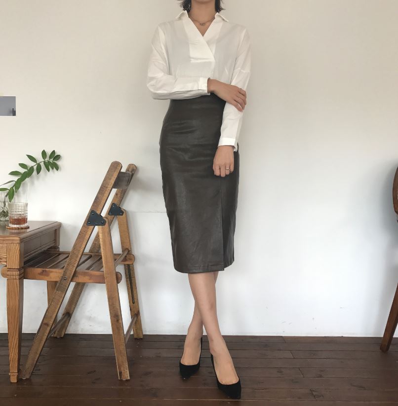 Vogue black incision hooded long skirt Reza leathe