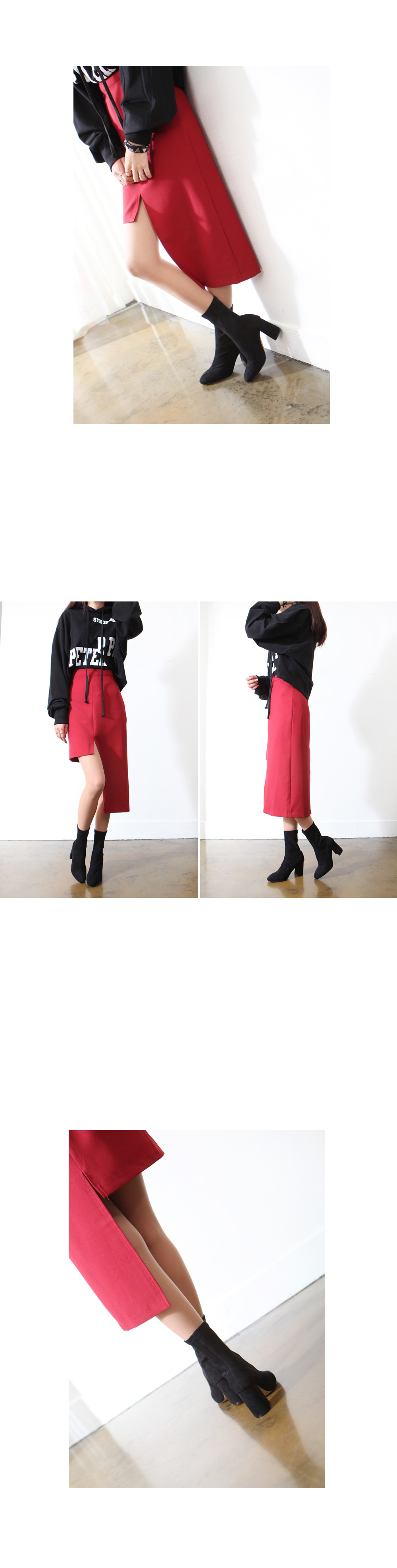 Suede Span Ankle Angle Boots Black High Heels Twen