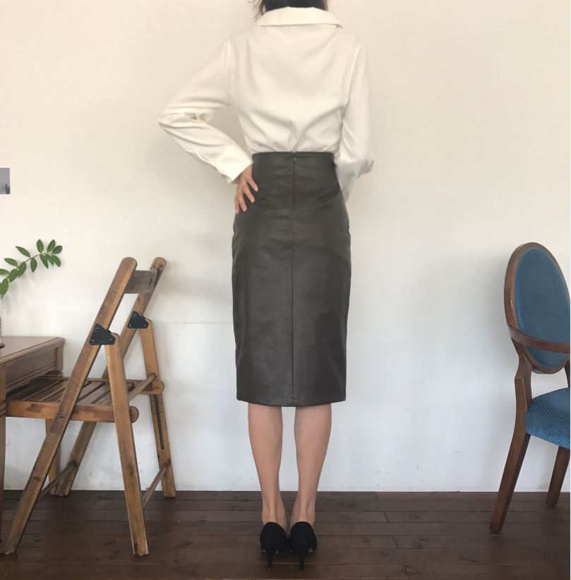 Vogue black incision hooded long skirt Reza leathe