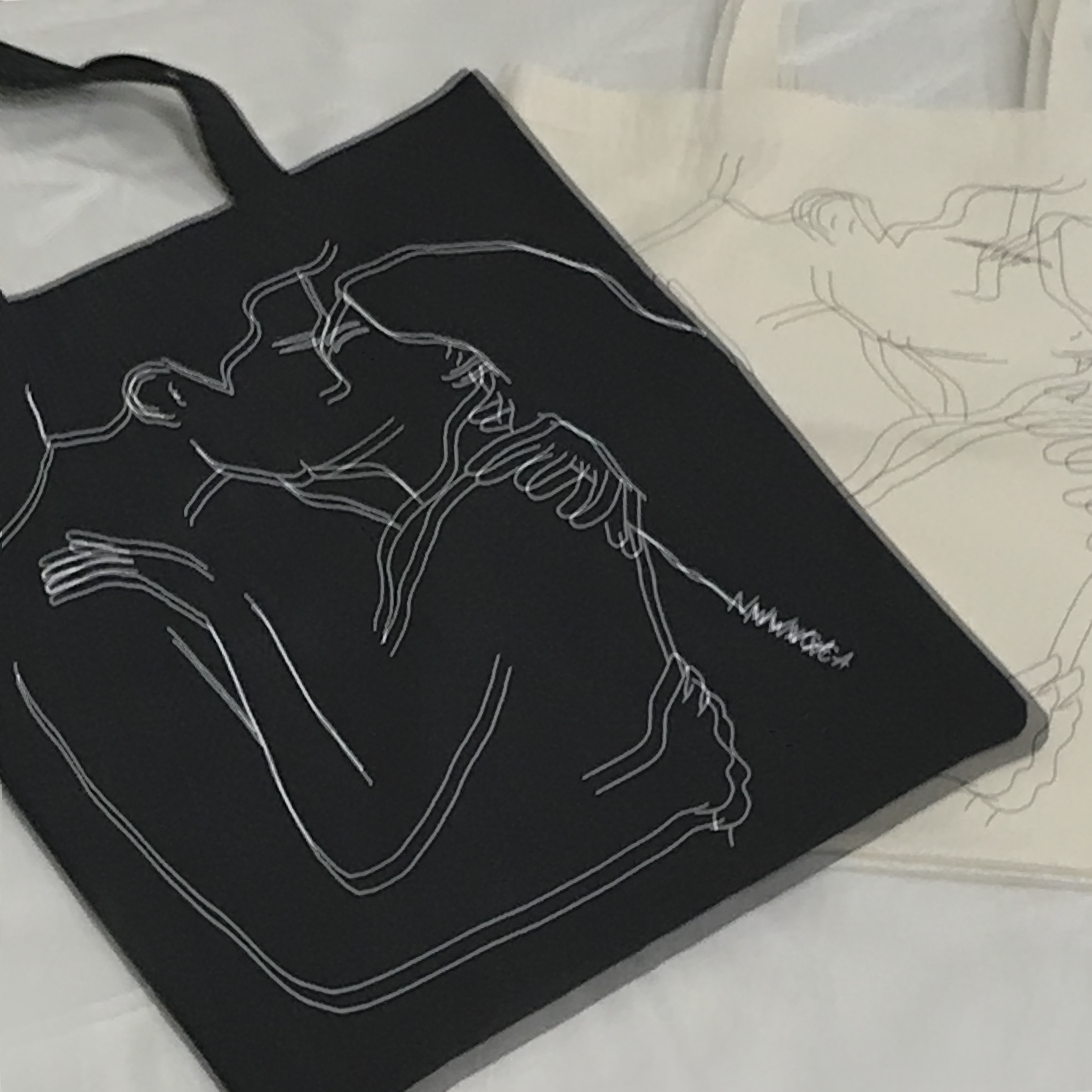 New Wave Drawing Eco Bag Back Canvas Bag Daily Wom