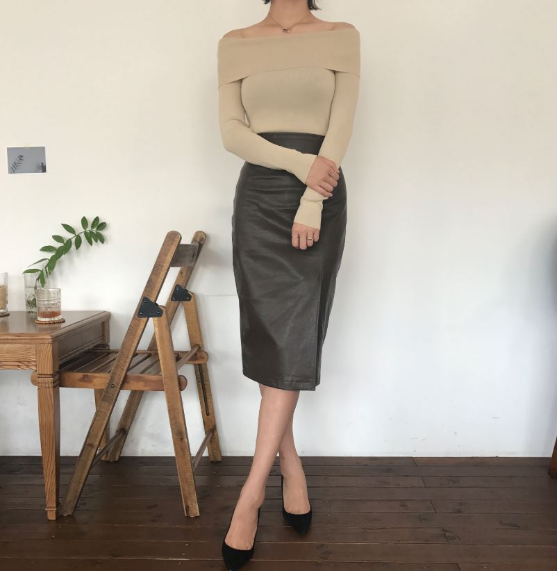 Vogue black incision hooded long skirt Reza leathe