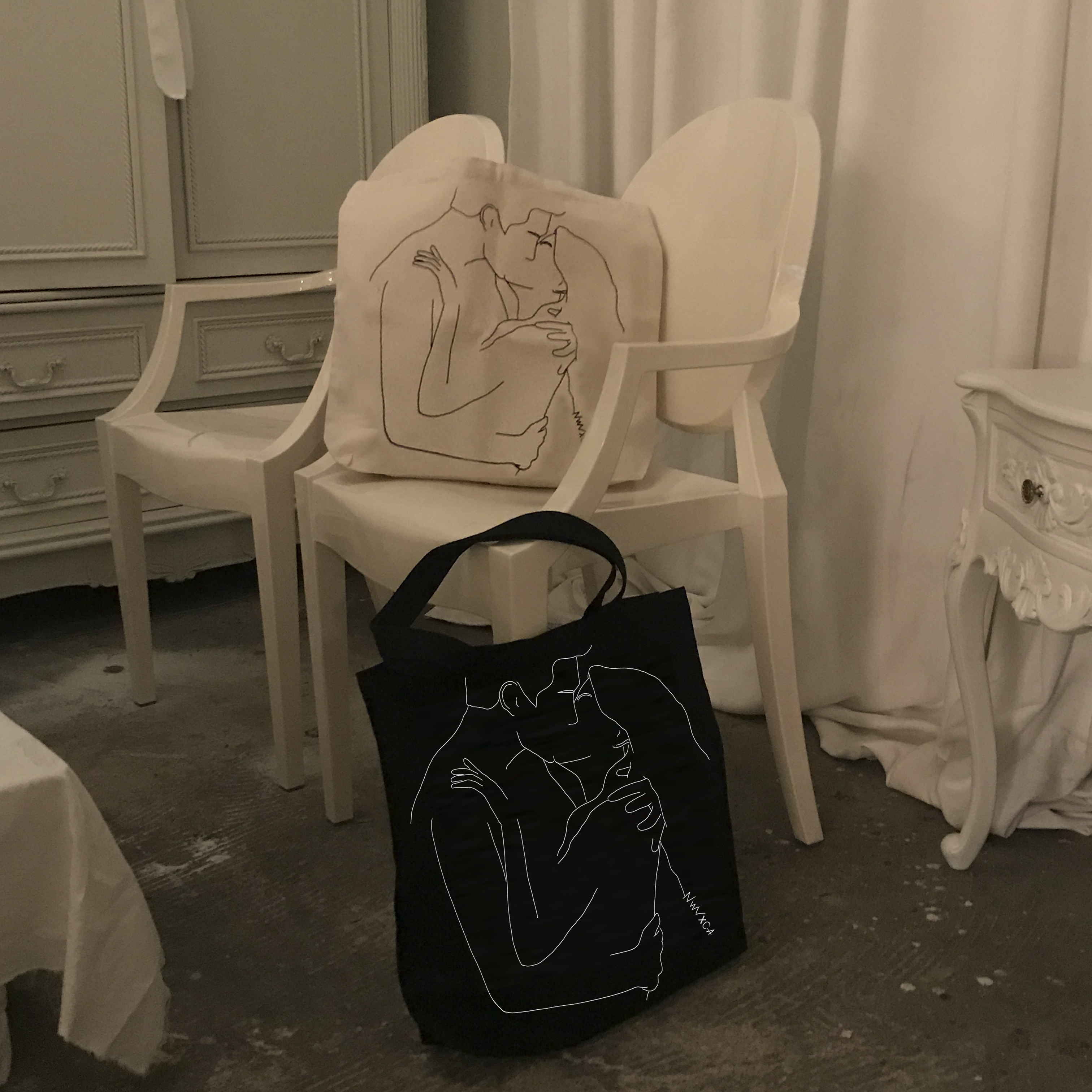 New Wave Drawing Eco Bag Back Canvas Bag Daily Wom