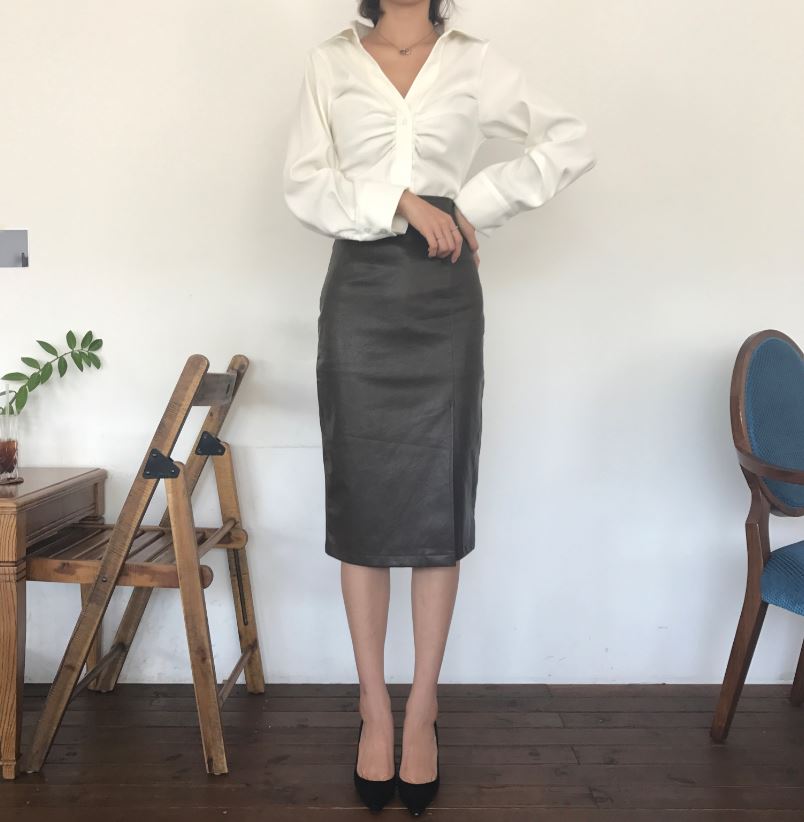 Vogue black incision hooded long skirt Reza leathe