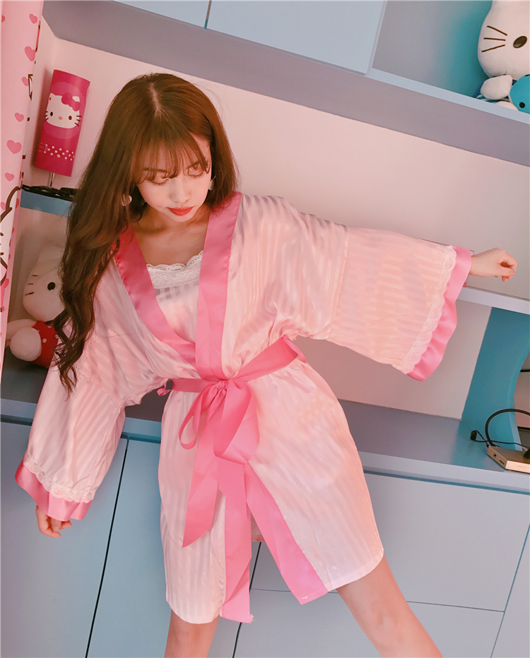 Princess Kite Pink Silk Sexy Bathrobe Pretty Pajam