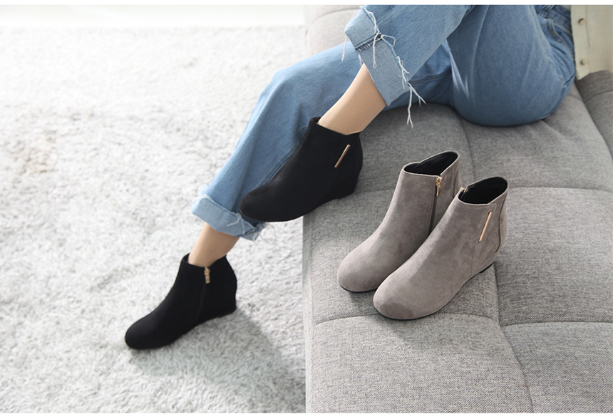 Suede zipper Ankle wedge boots 5.5cm Trendy stylin
