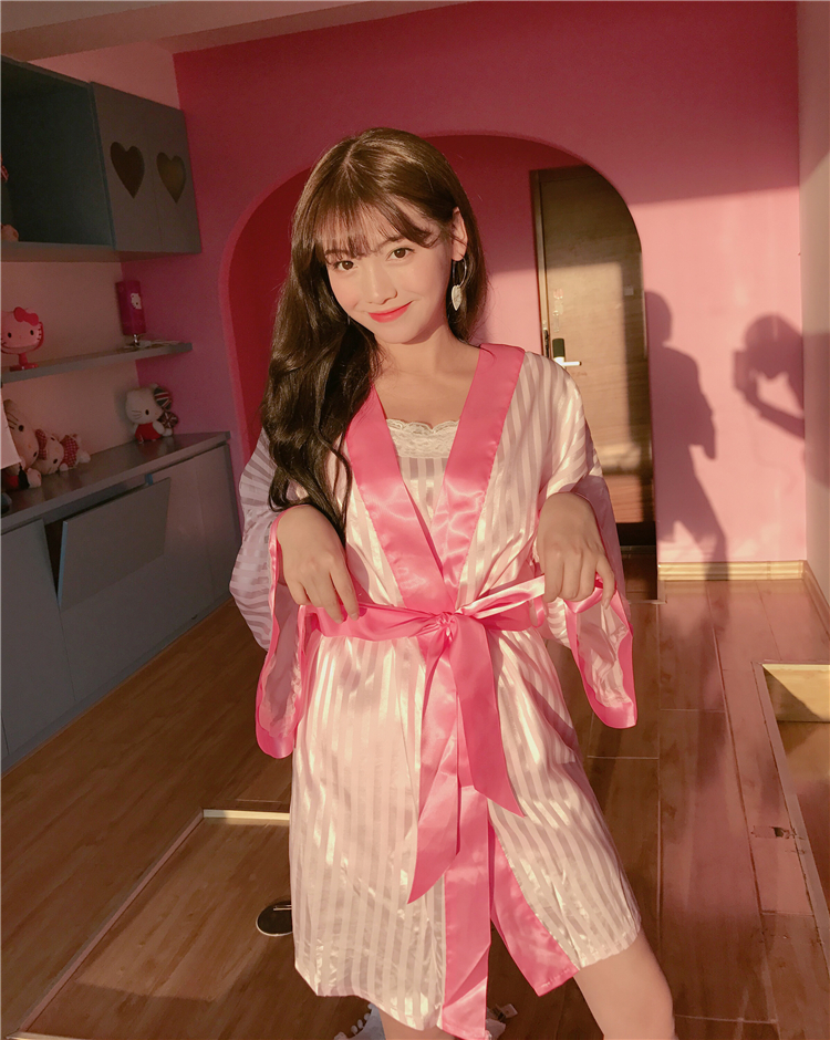 Princess Kite Pink Silk Sexy Bathrobe Pretty Pajam