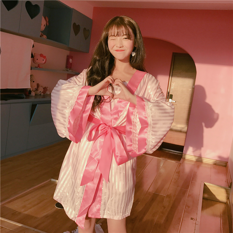 Princess Kite Pink Silk Sexy Bathrobe Pretty Pajam