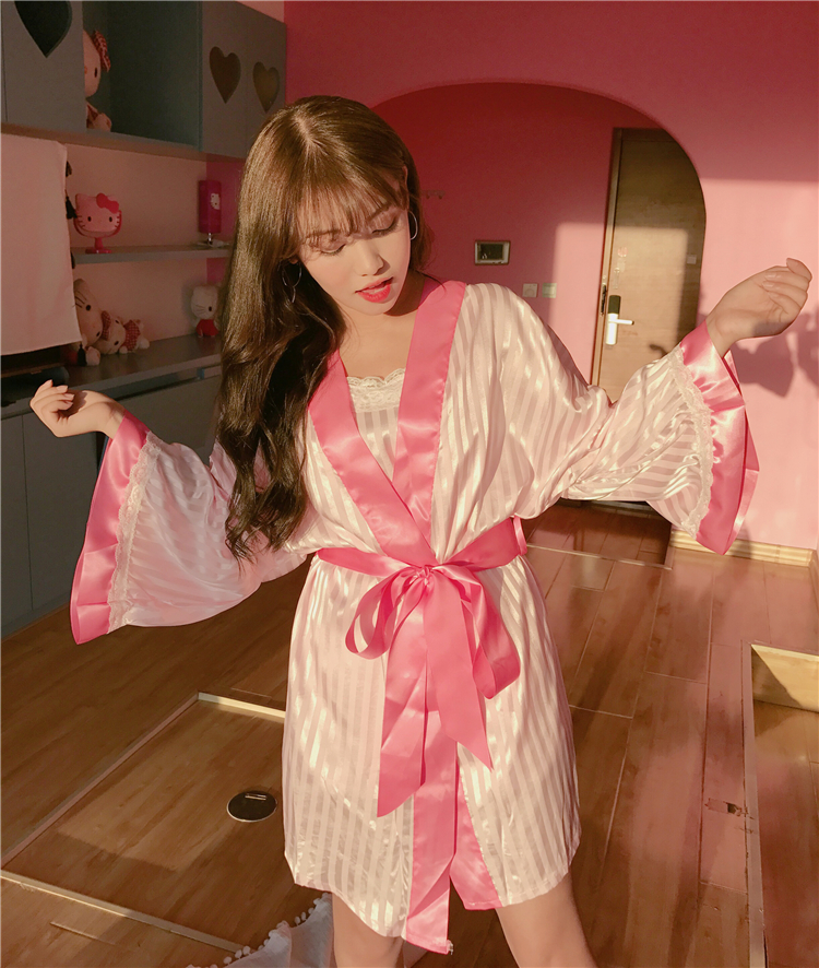 Princess Kite Pink Silk Sexy Bathrobe Pretty Pajam
