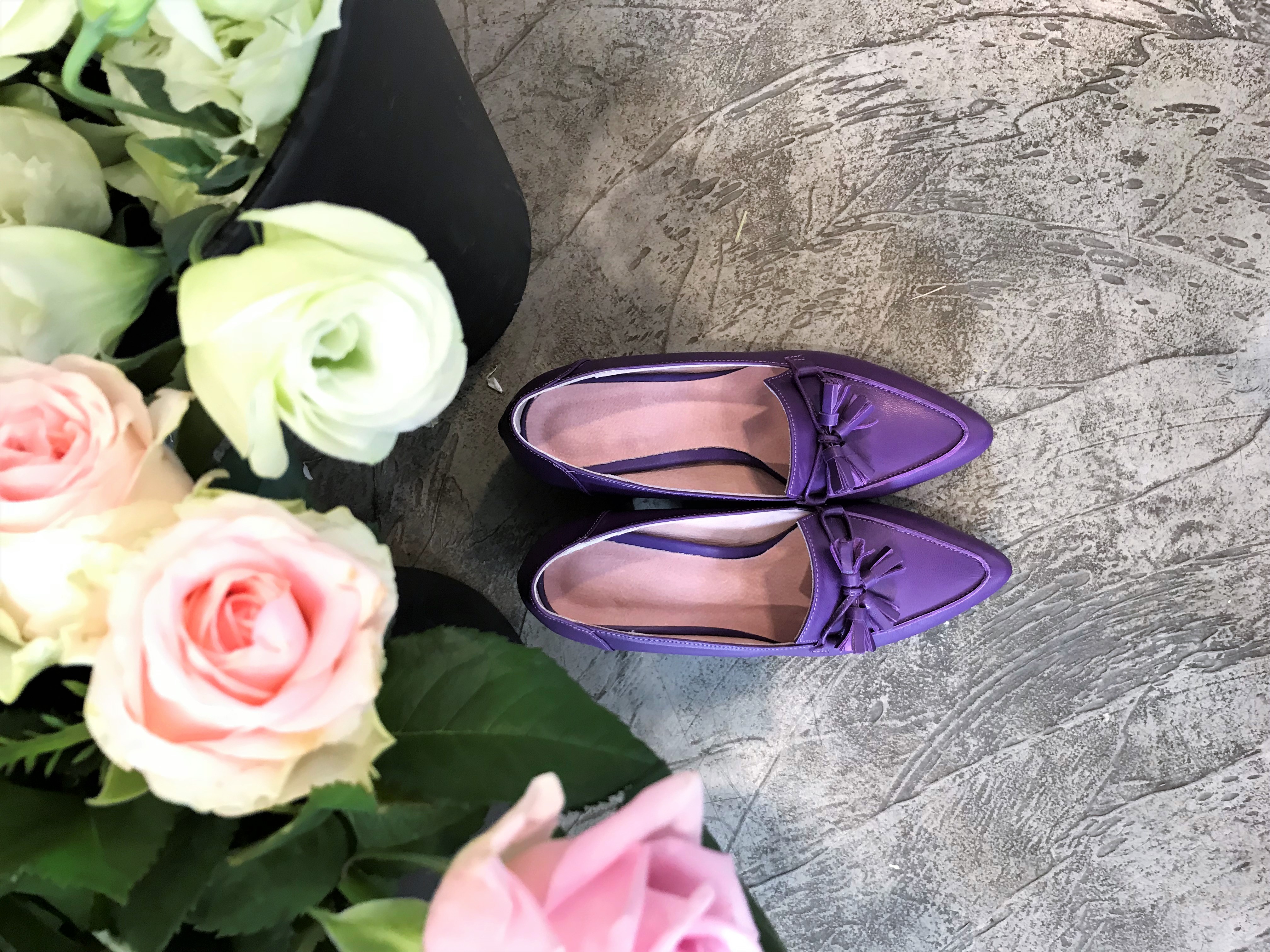 Purple Tester Ribbon Loafers Mid-Hill Pumps Women&