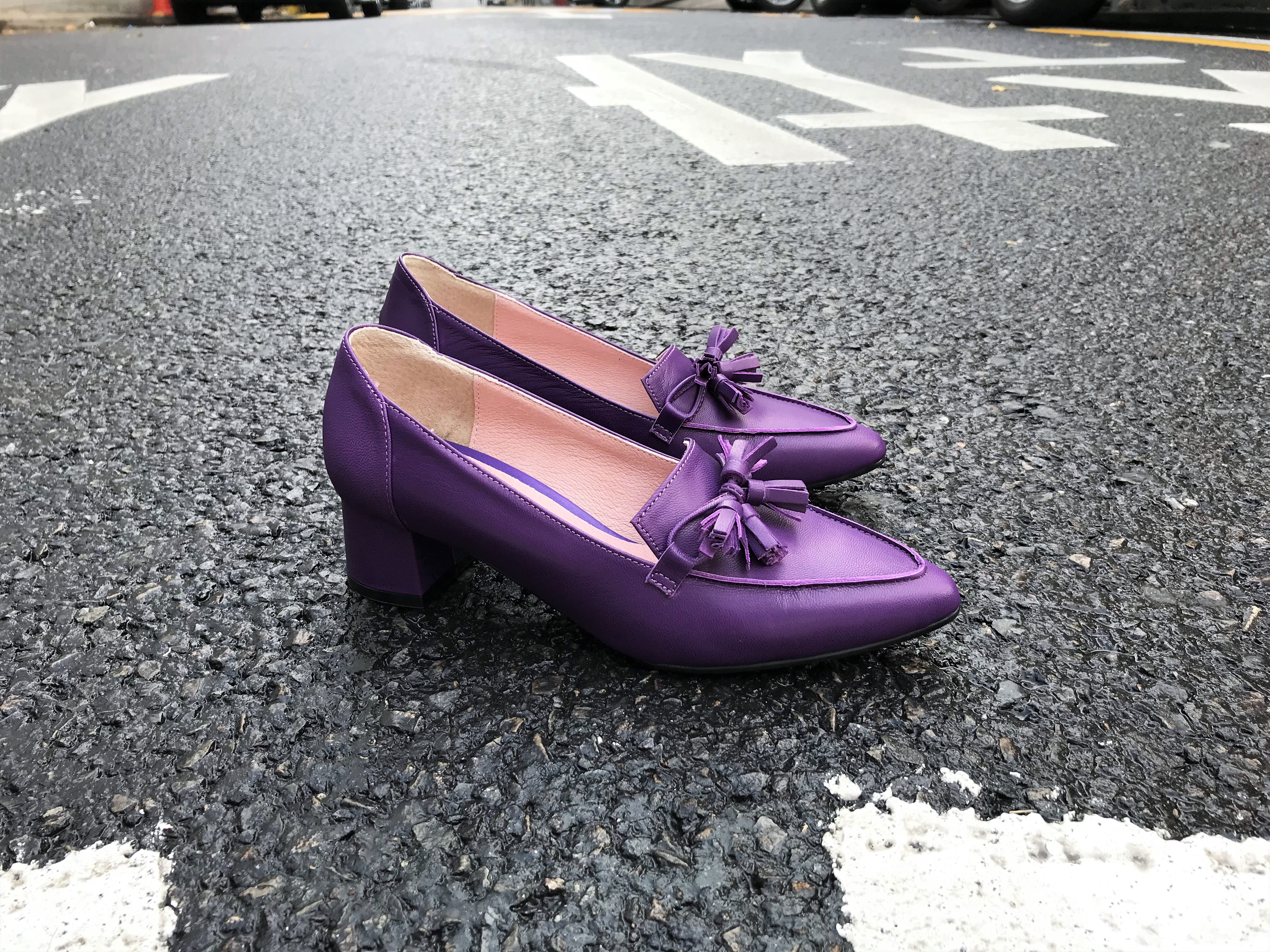 Purple Tester Ribbon Loafers Mid-Hill Pumps Women&