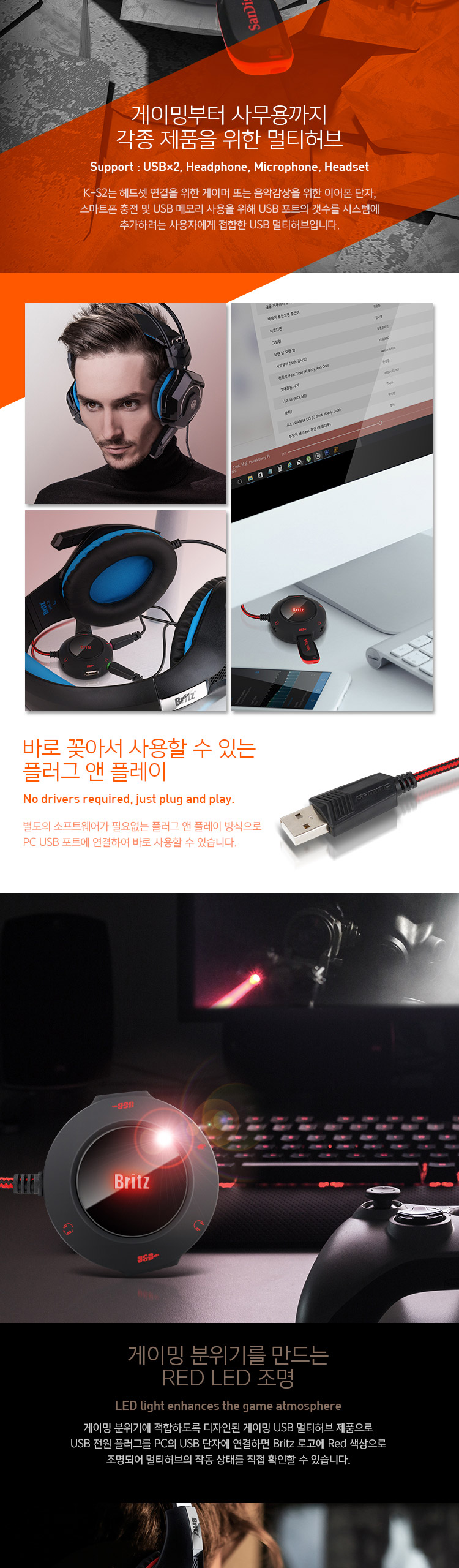 Burritz Gaming Multi Hub Audio Headset Connect USB