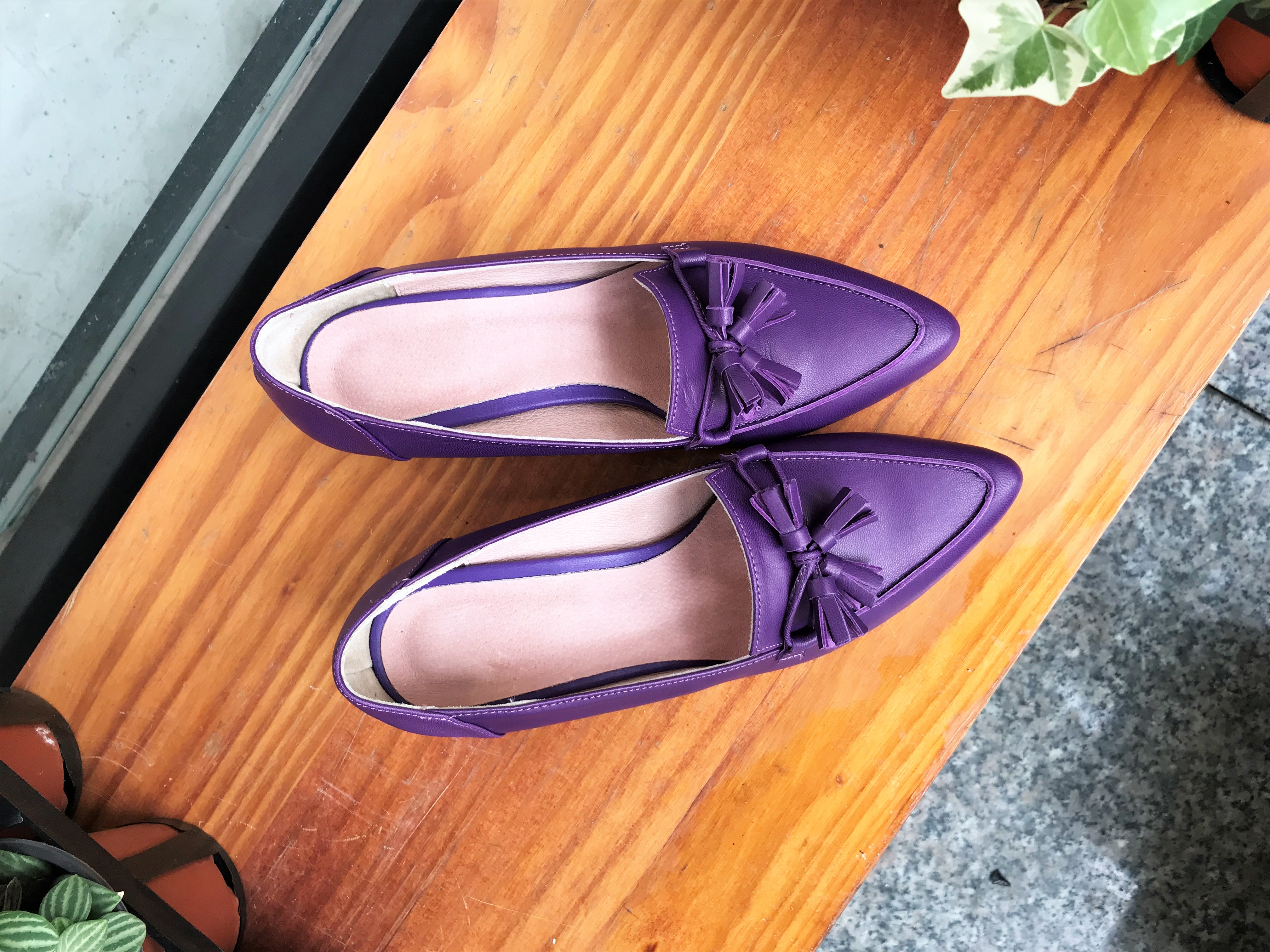 Purple Tester Ribbon Loafers Mid-Hill Pumps Women&