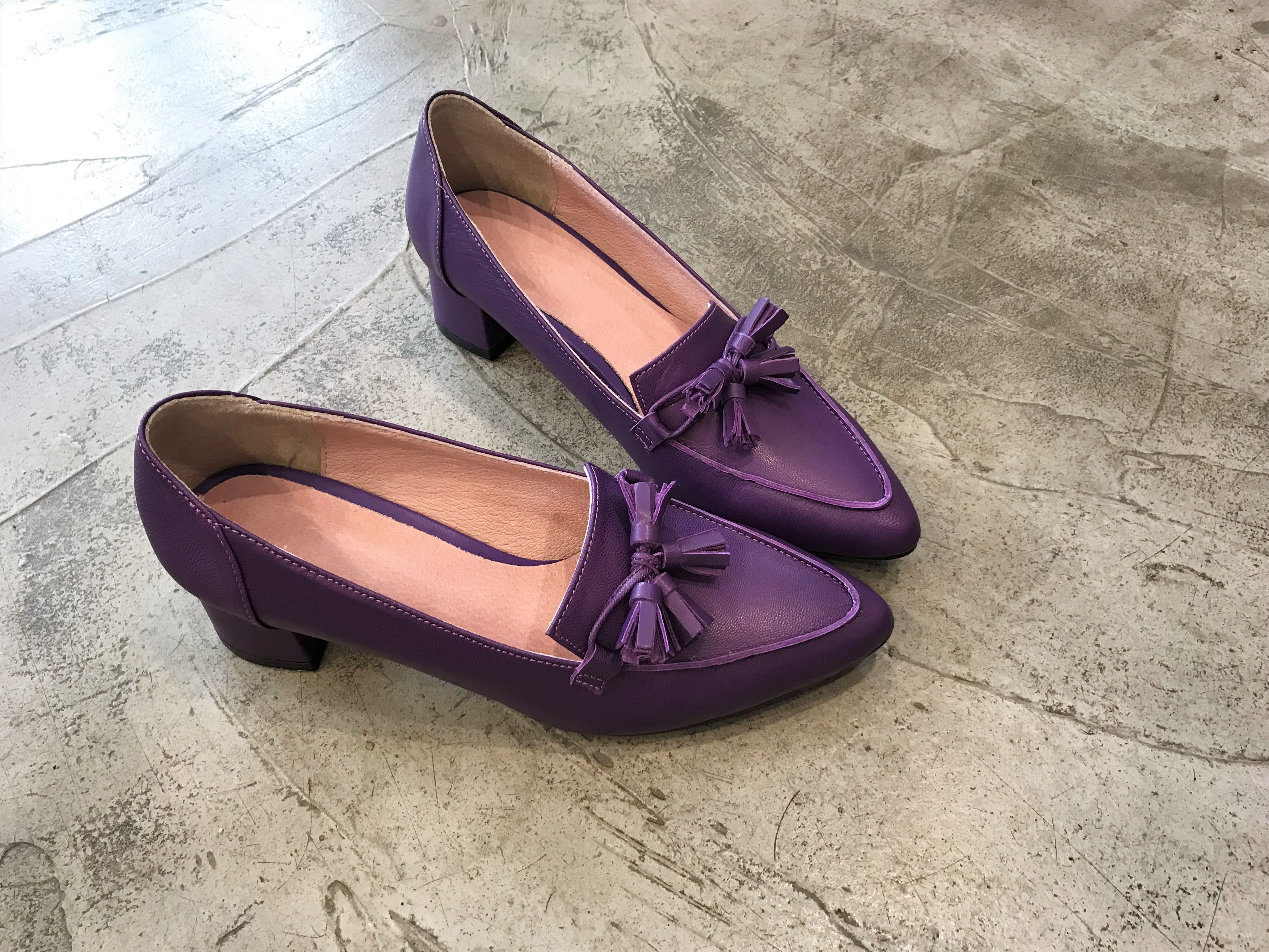 Purple Tester Ribbon Loafers Mid-Hill Pumps Women&