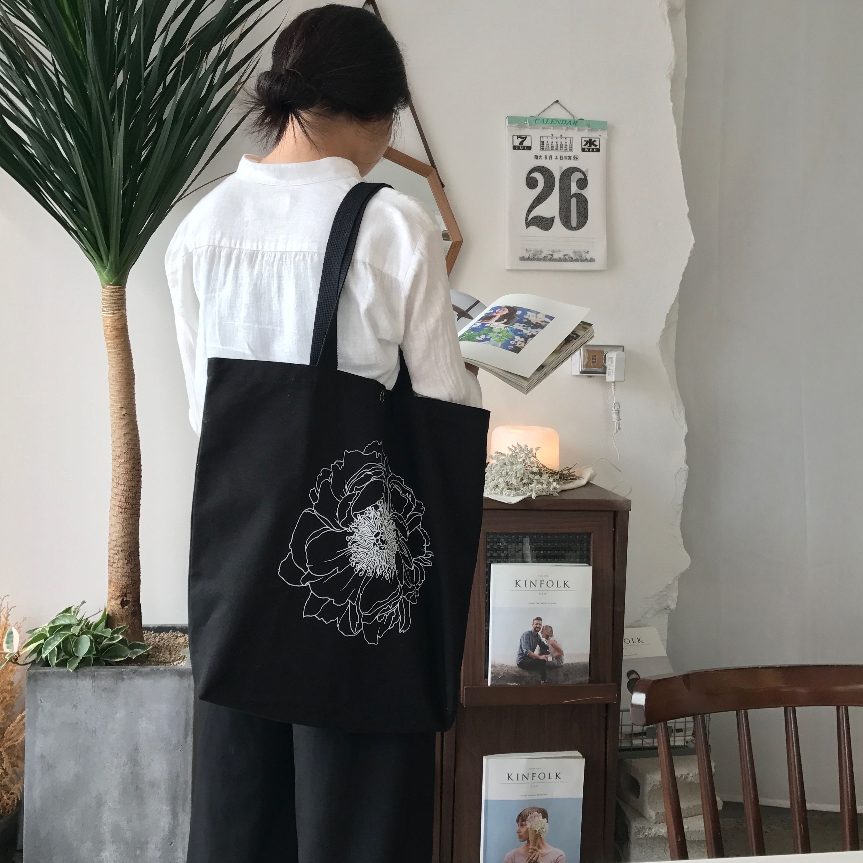 Flower Eco Bag Basic style Modern canvas bag Stron