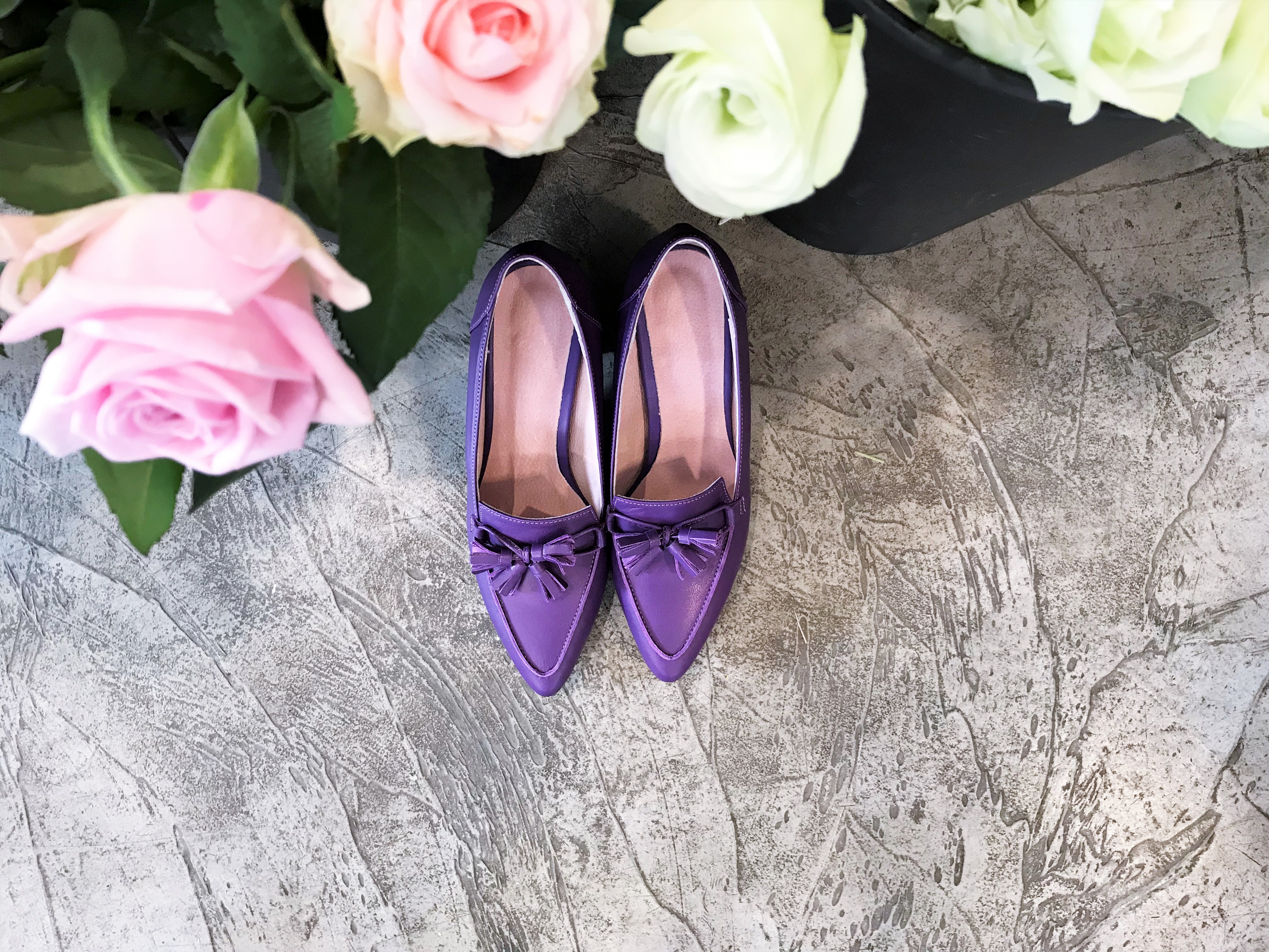 Purple Tester Ribbon Loafers Mid-Hill Pumps Women&