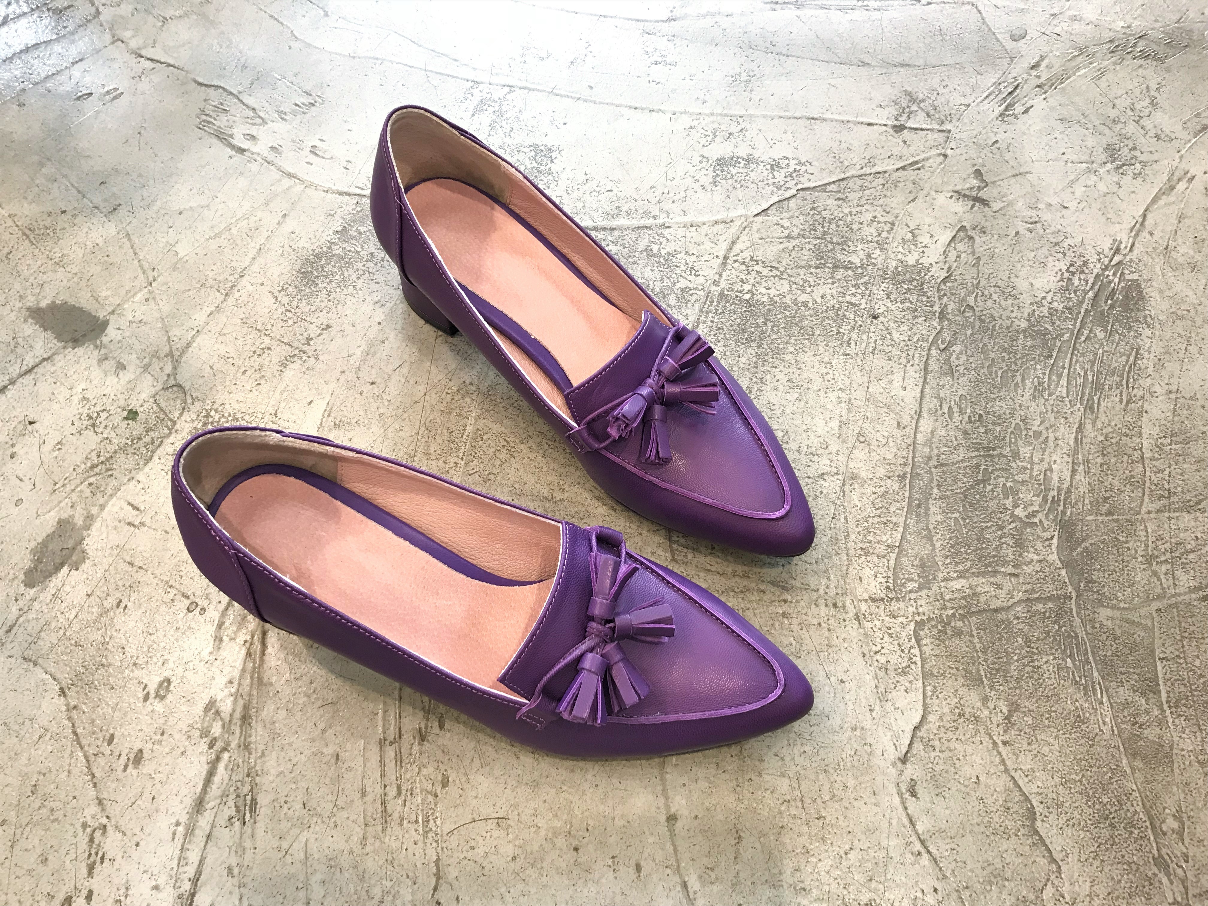 Purple Tester Ribbon Loafers Mid-Hill Pumps Women&
