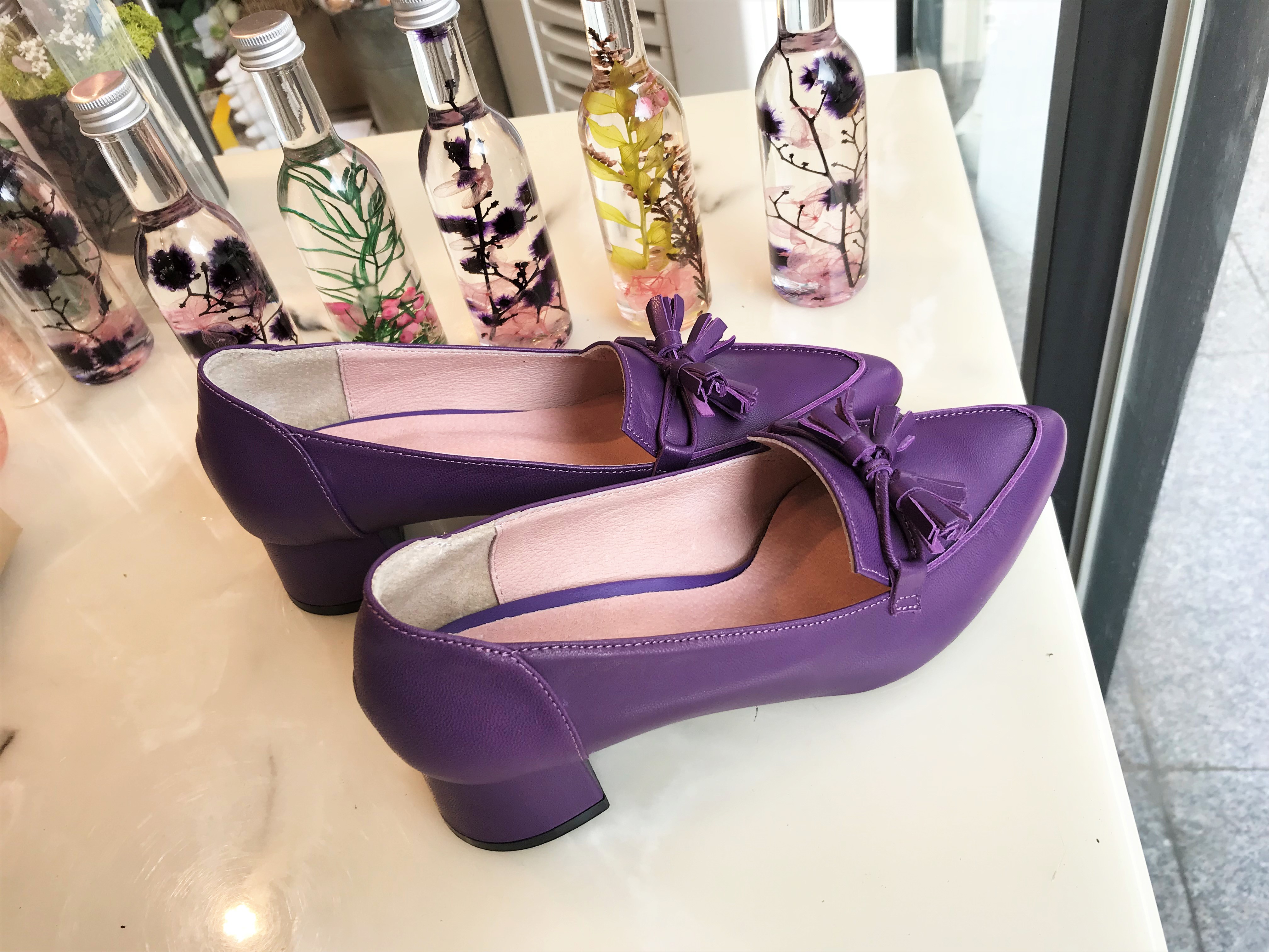 Purple Tester Ribbon Loafers Mid-Hill Pumps Women&