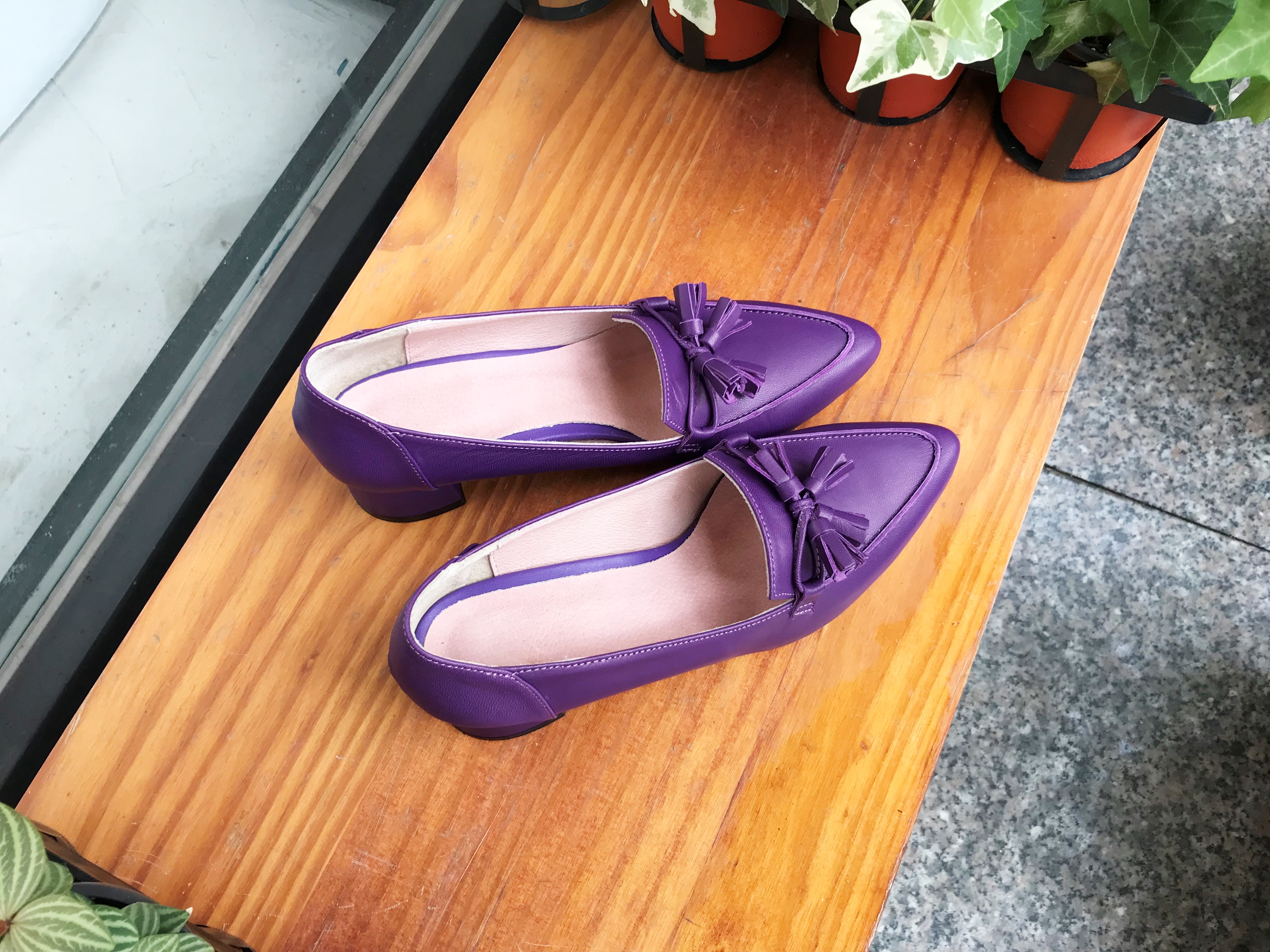Purple Tester Ribbon Loafers Mid-Hill Pumps Women&